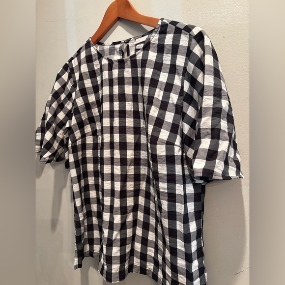 a new day Black and White Plaid Blouse gingham cottage core fall large flutter - Picture 10 of 10